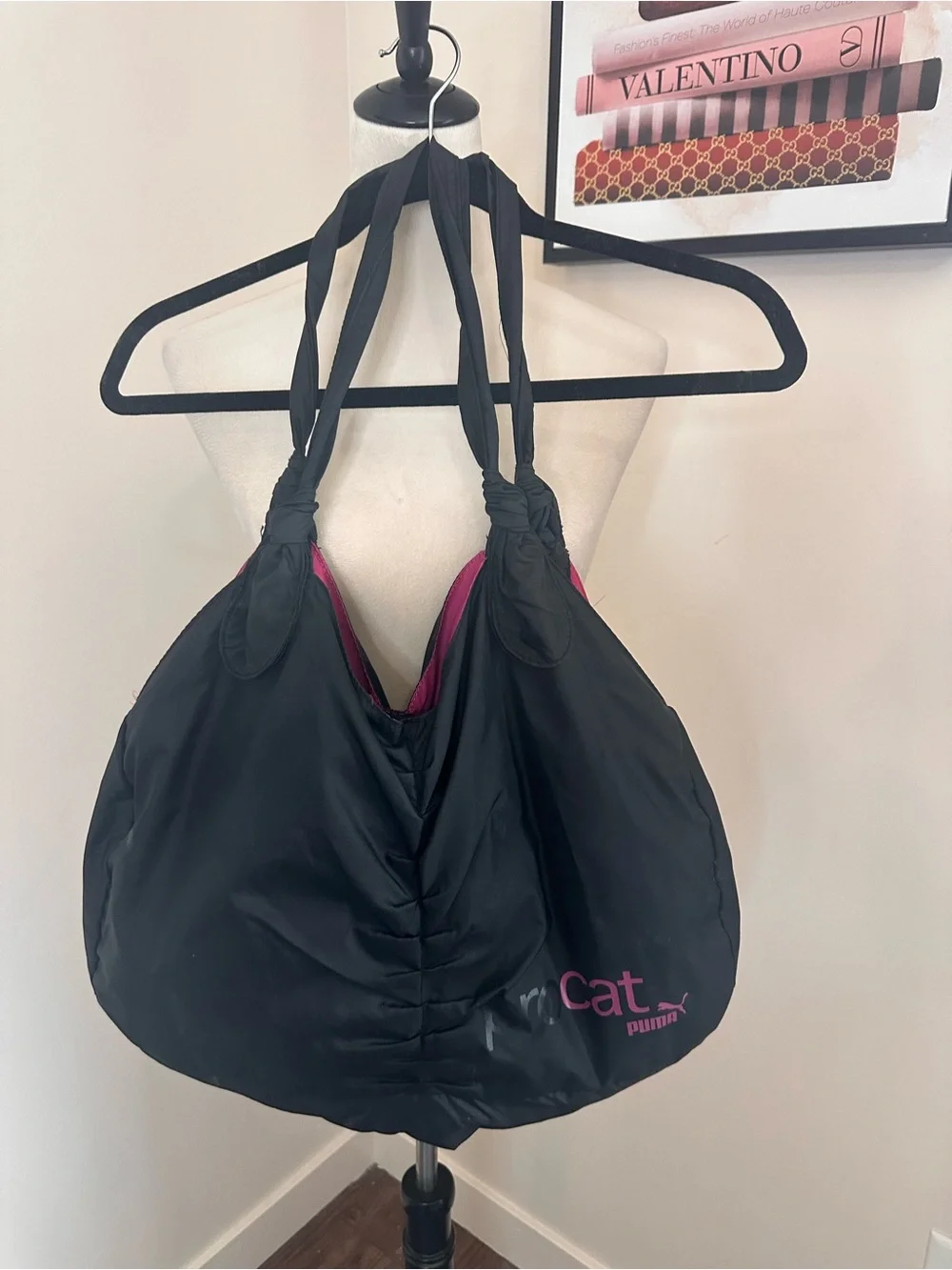 Puma Black Shoulder Tote with Hot Pink Accents